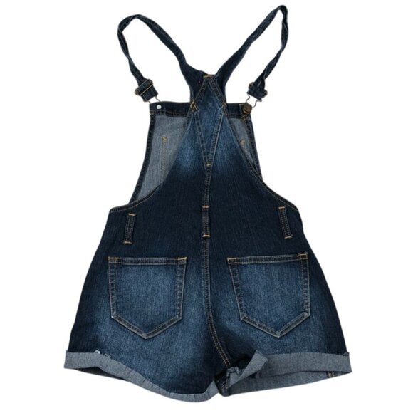 No Boundaries Juniors size 3-5 Shortalls Small Blue Denim Bib Cuffed Casual Summ - Picture 2 of 9
